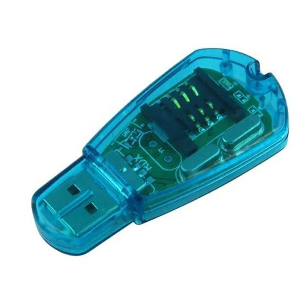 Blue Transparent USB Cellphone Standard SIM Card Reader Copy Cloner Writer SMS Backup GSM/CDMA