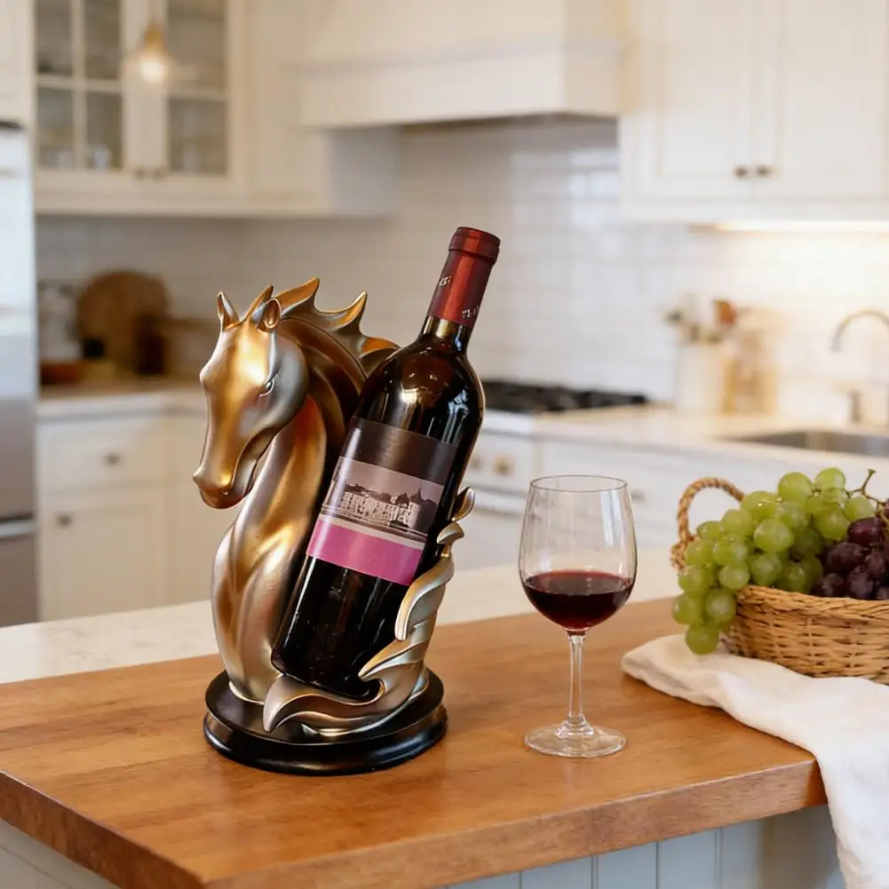 Tabletop Horse Statue Horse Head Wine Rack Resin Statue Tabletop Bottle Holder with Protective Pad Decorative Horse for Home