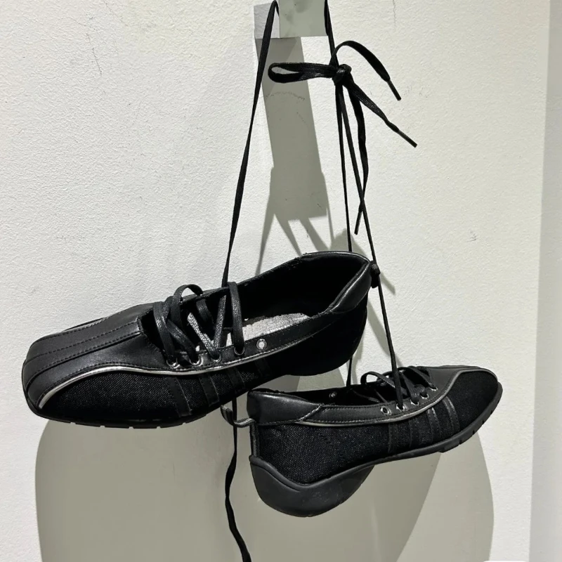 Zapatos de Ballet negros de otoño para mujer, zapatos funcionales con correa cruzada plana, cómodos zapatos Mary Jane de fondo suave, zapatillas de