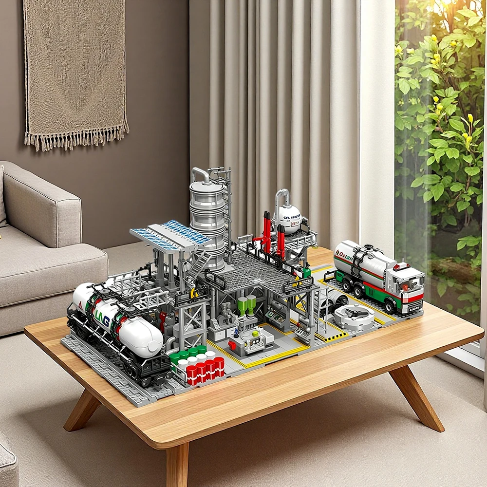 3 in 1 City Street View Building Blocks Set DIY Natural Gas Station, Science Lab Realistic Architecture Model Kit for Kids