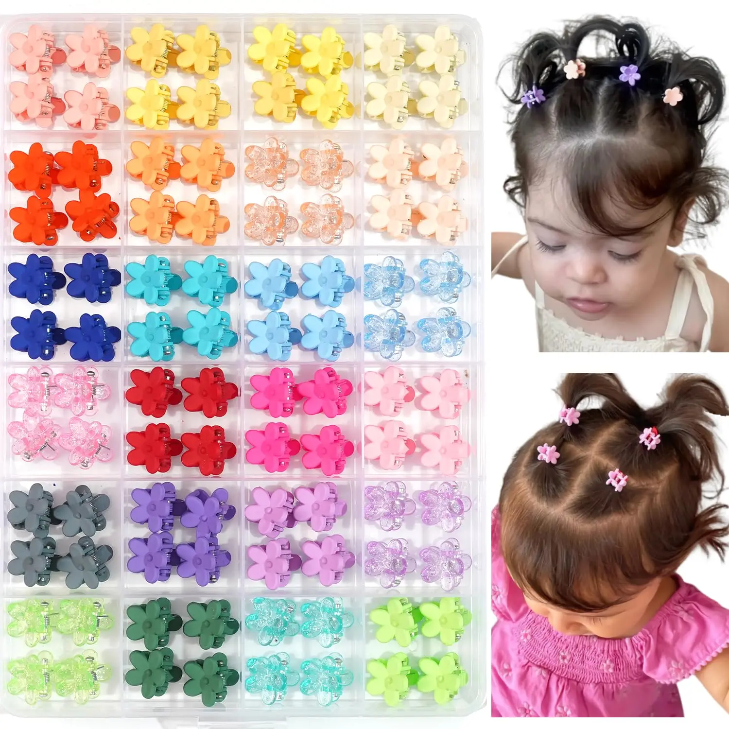 

96 Pcs Mini Hair Claw Clips for Baby Girls Toddlers Kids, Small Flower Hairpins with Storage Box