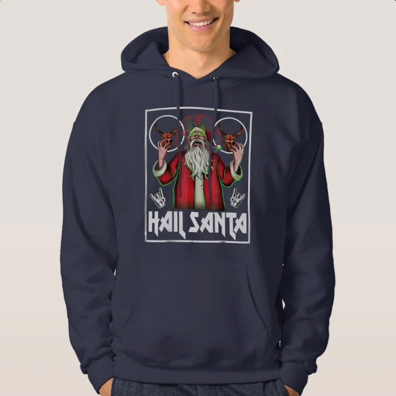 Hail Santa Claus Heavy Metal Rock Satan Christmas Unisex Pullover Hoodie New 100% Cotton Casual Mens Sweatshirts Xmas Streetwear