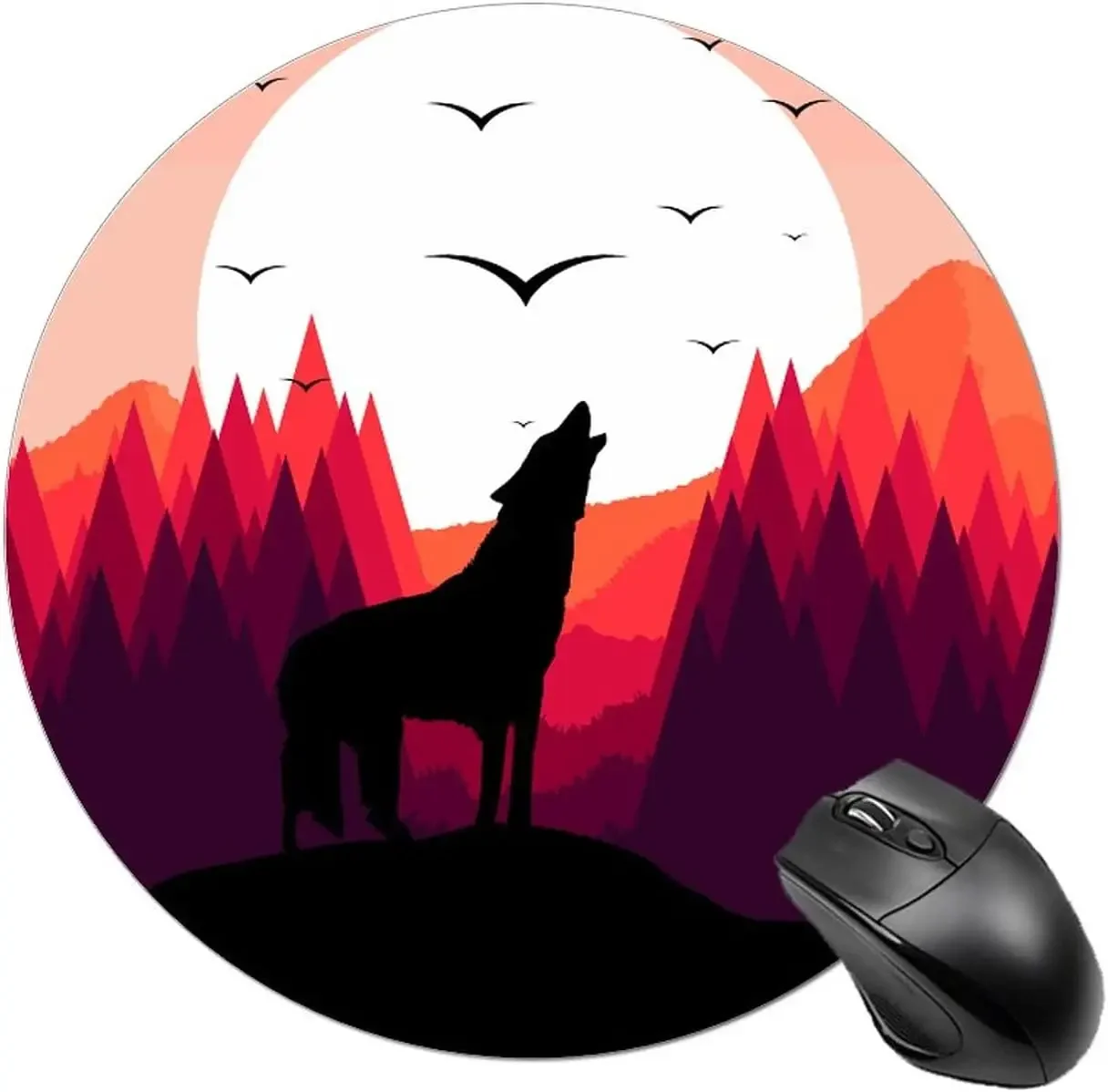 

Roaring Wolfs Black White Textured Mouse Mat with Non-Slip Rubber Base Cute Round Mousepad for Laptop Computer Office 7.9 Inch