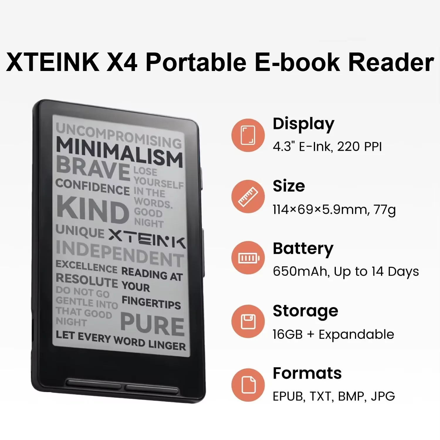 XTEINK X4 E‑Reader 4.3 Inch Magnetic Portable E-Ink Reader Support Multiple Formats No Blue Light Ebook Reader
