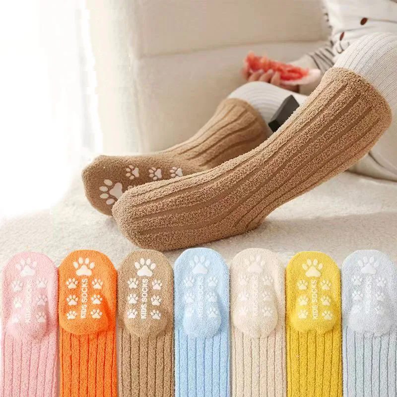 Coral Fleece Baby Anti Slip Floor Socks Girls Boys Toddlers Long Socks Winter Warm Thick Indoor Grip Socks