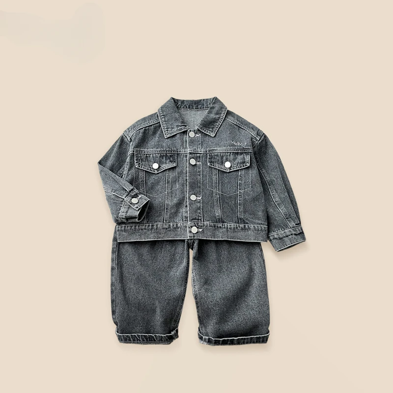 Denim Set Spring 2025 New Collection for Small and Medium sized Boys and Girls, Denim Coat and Pants, Two Piece Set