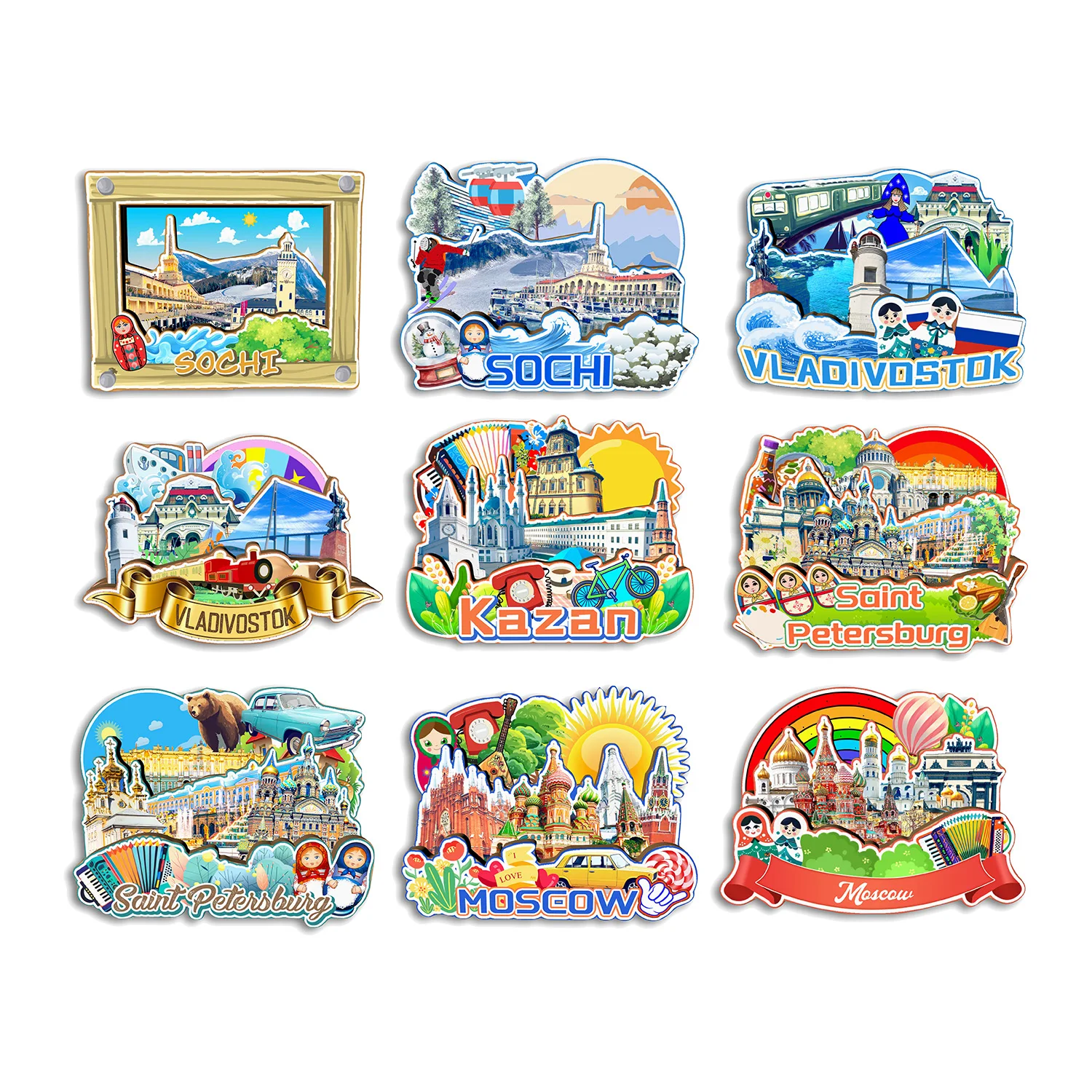 موسكو سانت بطرسبرغ فلاديفوستوك سوتشي كازان روسيا مغناطيس الثلاجة هدية تذكارية للسفر