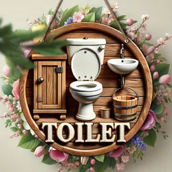 20Cm Round Wooden Bathroom Sign - Vintage Style, Suitable for Home and Outdoor Wall Decoration, Gift for Women