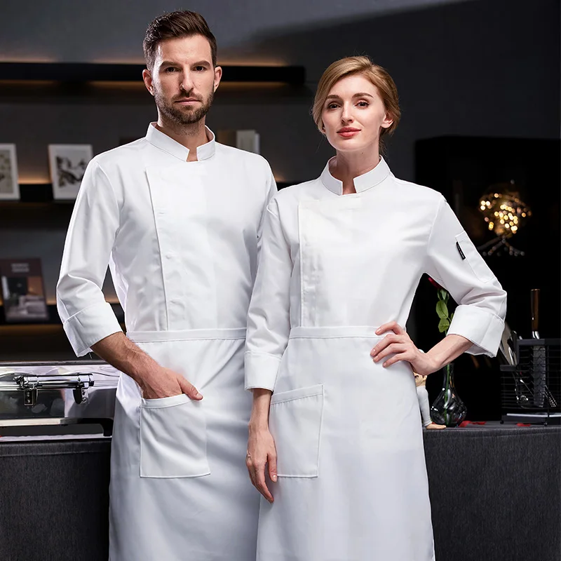 White chef uniform long sleeve chef coat T-shirt Hotel chef jacket restaurant chef coat Bakery Breathable Cooking clothes logo