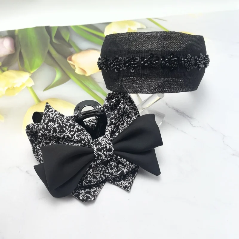2025, neues Luxus-Perlen-Haarband für Damen, elegantes Netz, breites Stirnband mit Punkten, modisches Haar-Accessoire, gepunktetes Set, Haarband – Detail 6