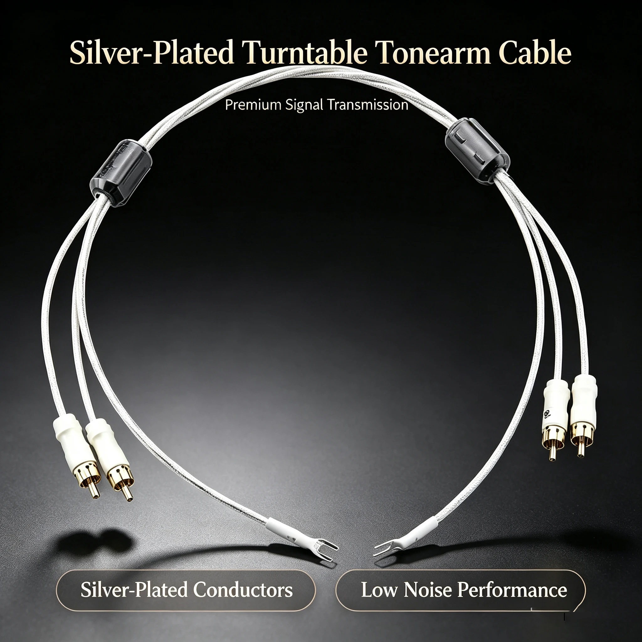 Hi-Fi 7N OCC Silver-Plated Vinyl Turntable Cable Phono Tonearm Cord LP Record Player Signal Audio Line 2RCA with Ground Wire