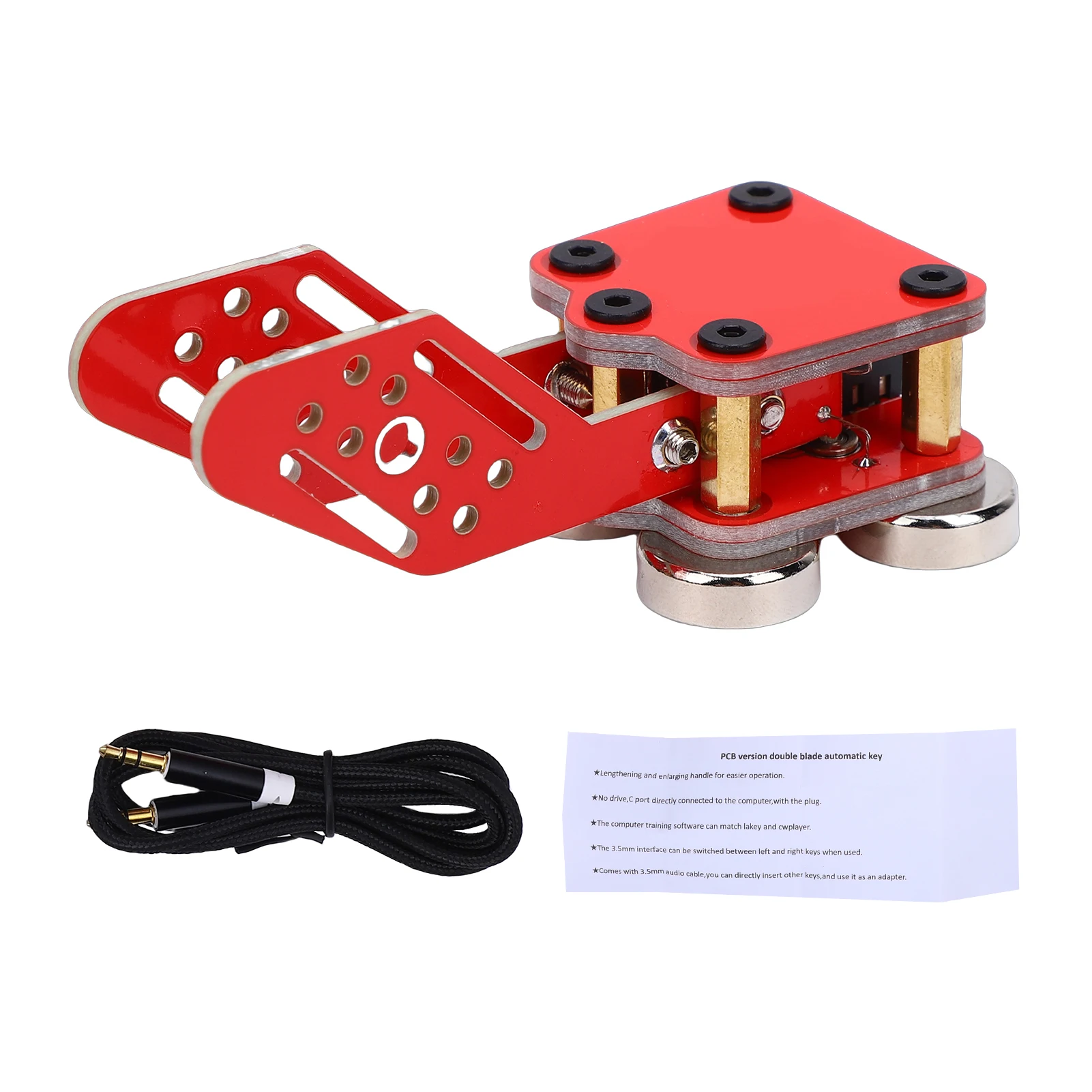 CW Keyer Automatic Trainer, PCB Double Paddle Morse Code Key with Magnetic Base, 3.5mm Sound Jack, Type-C Interface