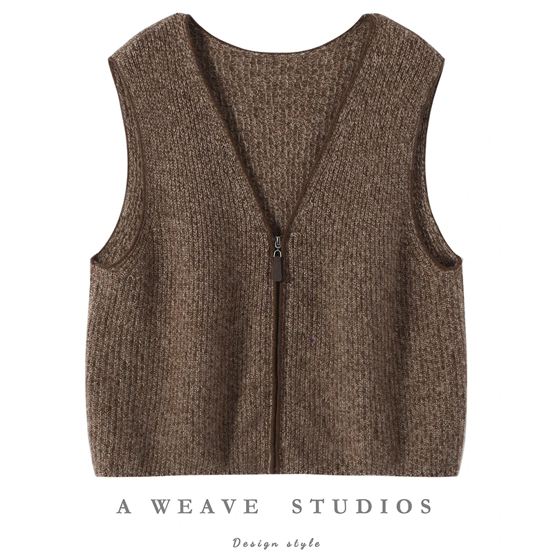 جديد شيك المرأة الخامس الرقبة سستة صدرية 100% سترة الكشمير المعنقة الخريف الشتاء أكمام سترة بسيطة الكشمير تريكو سترة