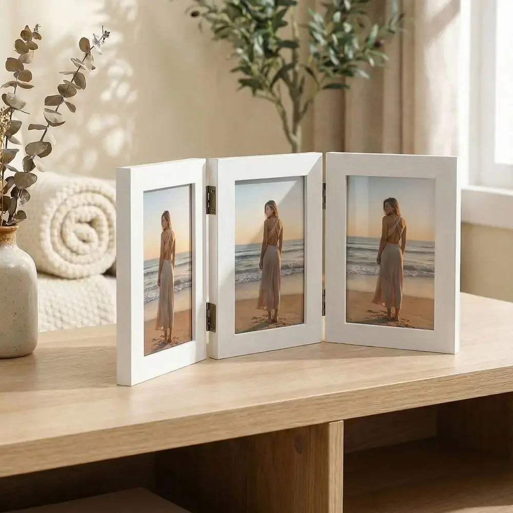 Rectangular Folding Photo Frame Triplex Frame Durable Picture Modern Ornaments Simple Hinge Photo Living Room Decor