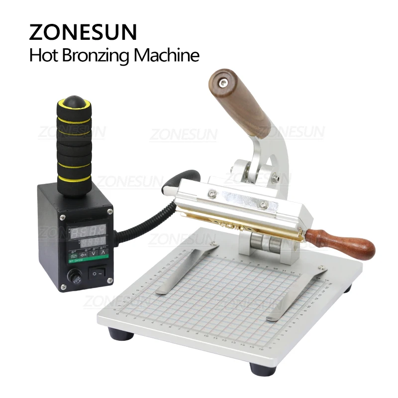 ZONESUN Hot Foil Stamping Machine, Custom Logo Bronzing Heat Press Tool, Paper Leather Stamp, Brass Mold Embossing WT-90ZM