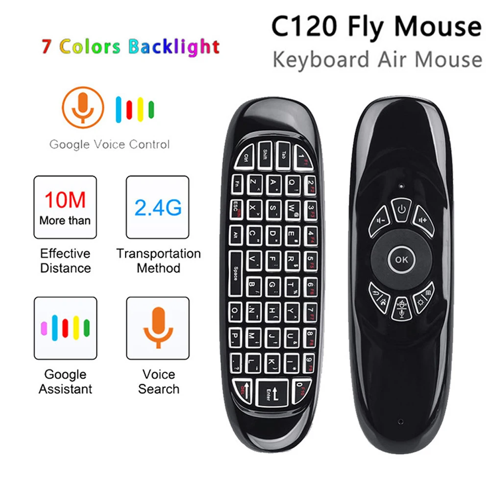 Remote Control Air Mouse English Russian Spanish Wireless Keyboard Backlight C120 for Android Smart TV Box