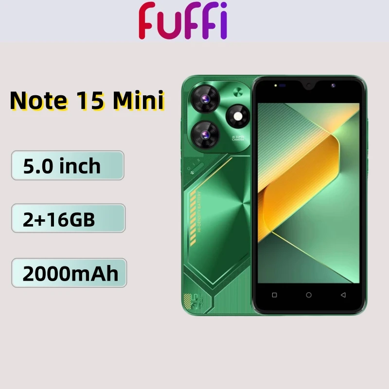 FUFFI Original Note 15 mini smartphone android 8.1 with 2GB RAM 16GB ROM 2+8MP Camera 5.0 inch Google Play Store Cellphones