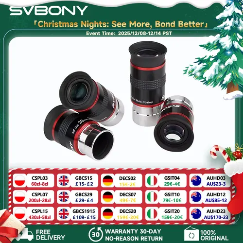 Svbony Kit Ocular Telescopio 1.25"",Ocular Ultra Gran Angular 68 Grados,Ocular 6 mm 9 mm 15 mm 20 mm Set Ocular Telescopio