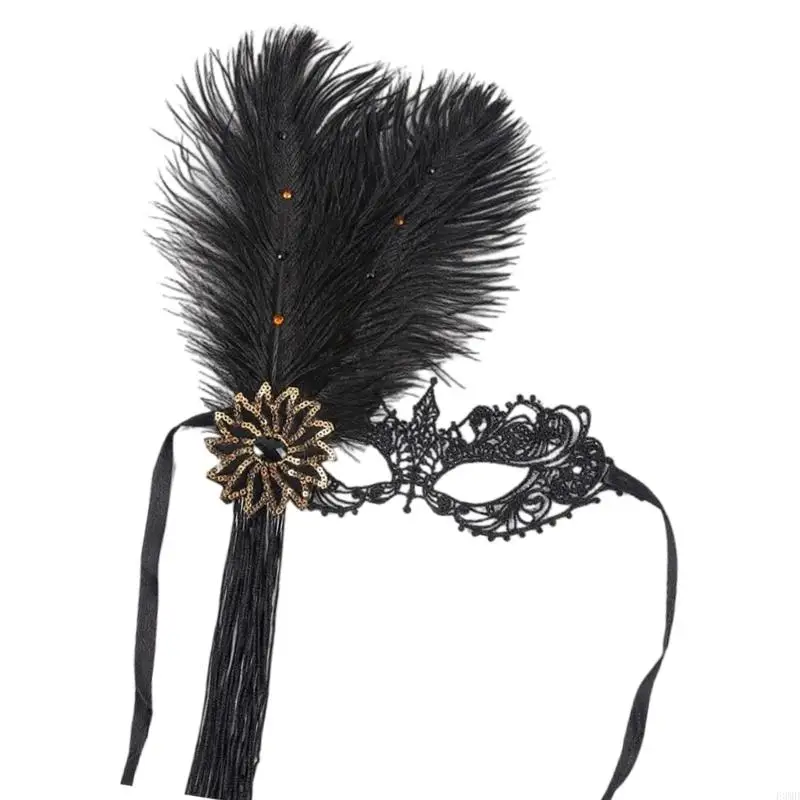 Máscara veneciana máscara máscara plumas plumas máscara Halloween para mascaradas F3MD
