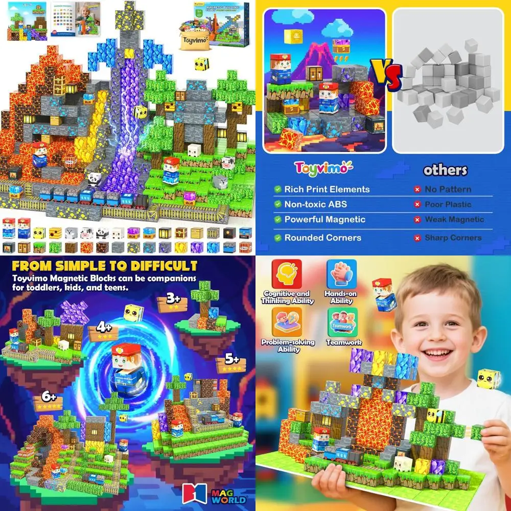 200-Piece Magnetic Building Blocks STEM Toys for Kids, Ages 3+, with Magnet Board, Ideal for Boys & Girls