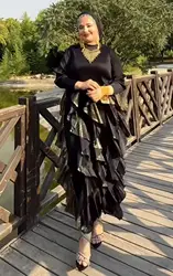 2025 Spring New Miyake Pleated Bronzing Splicing Dress Beaded Round Neck Temperament Loose Women's Dresses