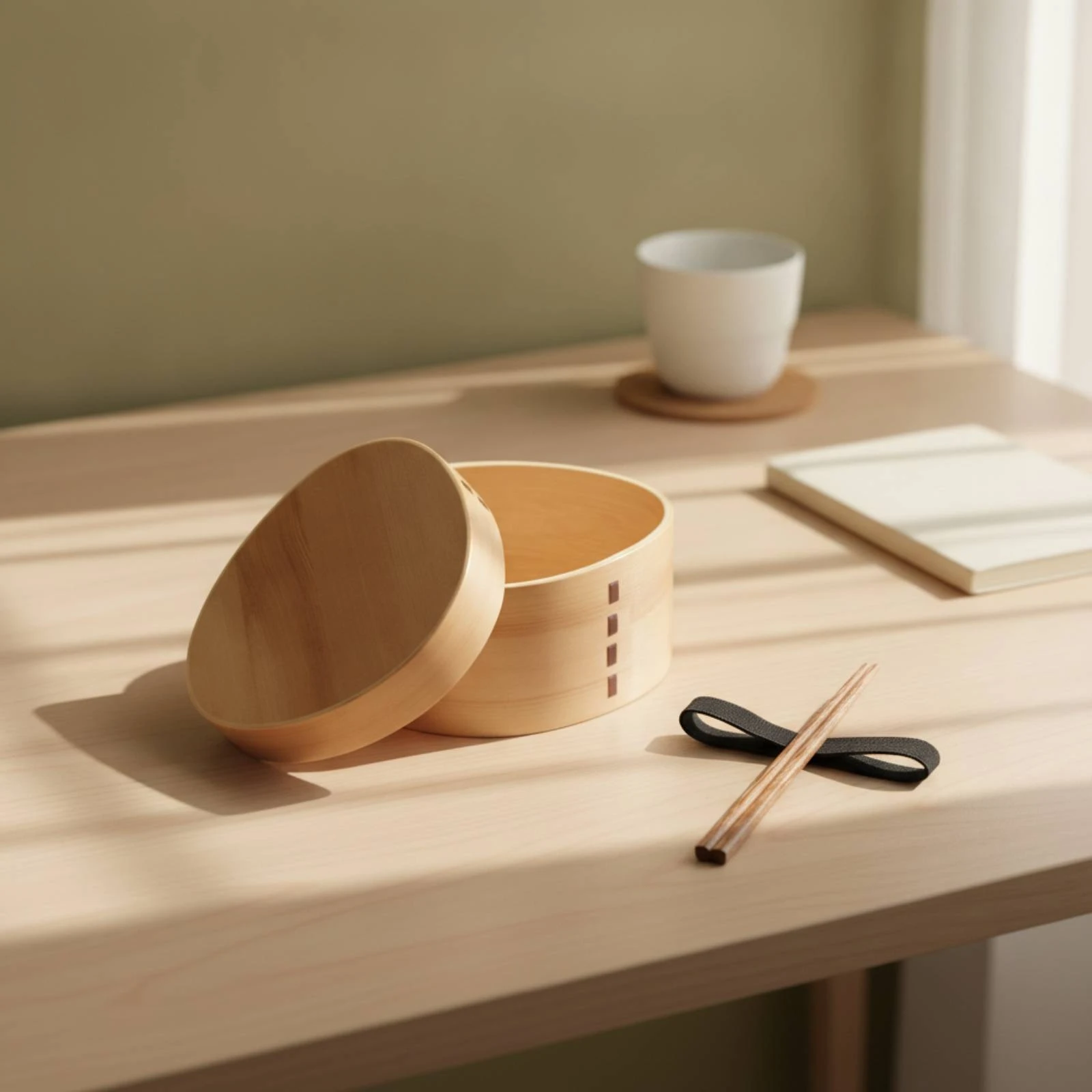 Wooden Bento Box Japanese-Style Bento Lunch Box with Compartments Container Traditional Natural for Office Workers, School