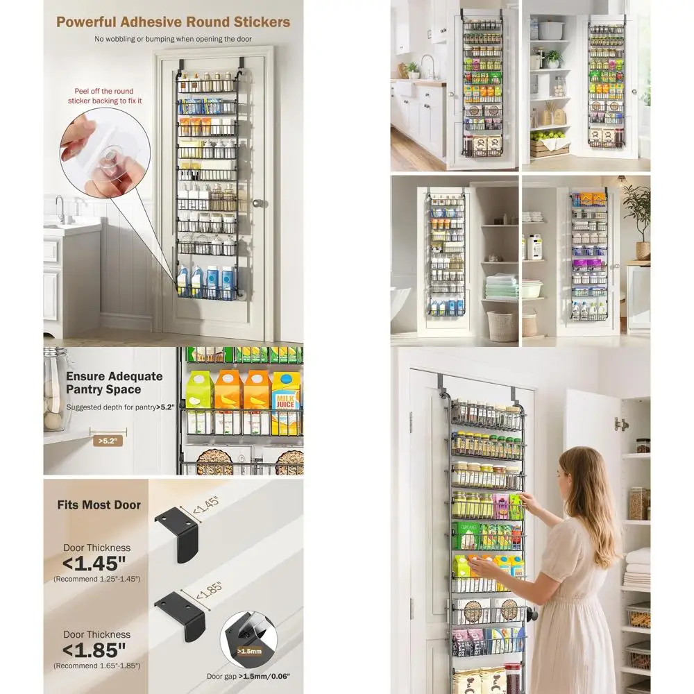 

9-уровневый регулируемый металлический дверной органайзер с подвесной полкой для специй, решение для хранения на кухне и ванне, черный