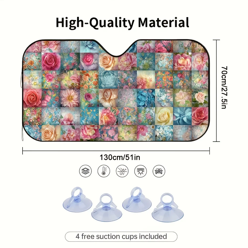 1pc Floral Quilt Collage Car Sun Visor, Universally Designed, Ideal For Family, Business, And Personal Cars, Offering All-Day Su