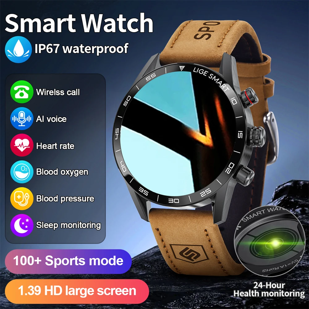 Lige nova moda casual esportes relógios inteligentes masculino 1.39 "tela hd monitoramento de freqüência cardíaca bluetooth chamada à prova dwaterproof água dos homens smartwatch