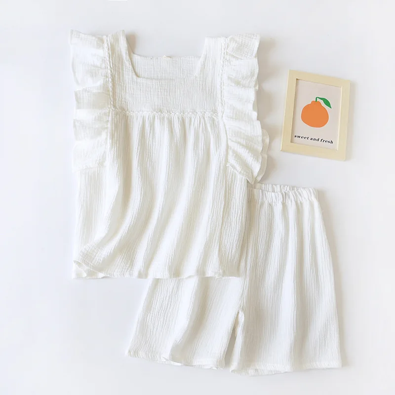 Summer new women\'s pajamas short-sleeved shorts two-piece set 100% cotton crepe vest + shorts sweet home clothes two-piece set