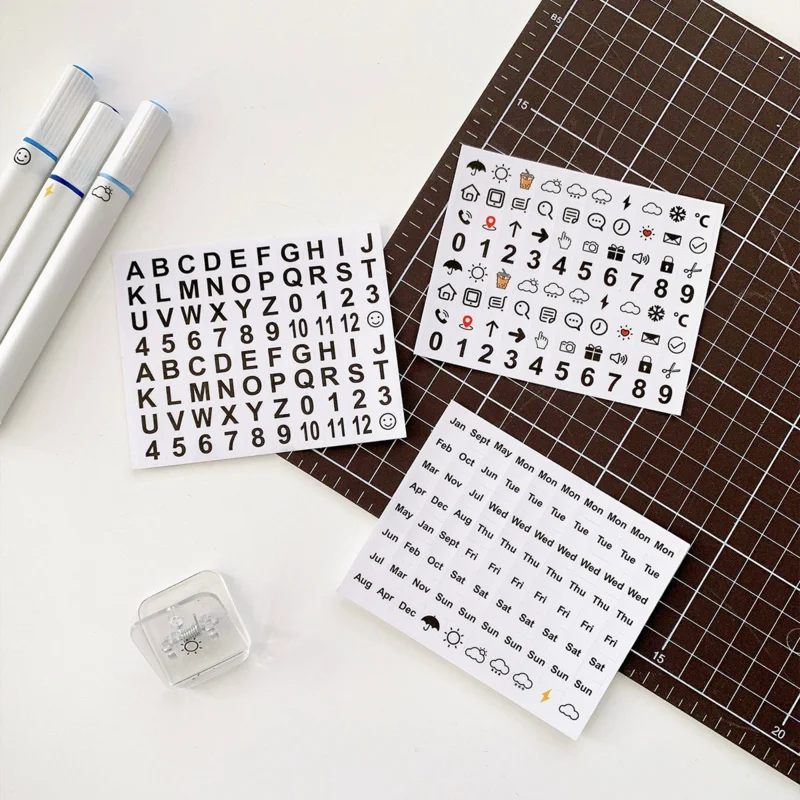 3sheets Letter Number Stickers,Month  Week Weather Sign Labels,Journal Diary Collage Decoration Index Stickers view 2