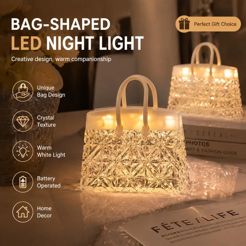 Mini Delicate Crystal Handbag Led Night Light Creative Desktop Lamp Coffee Shop Home Decor Birthday Gift