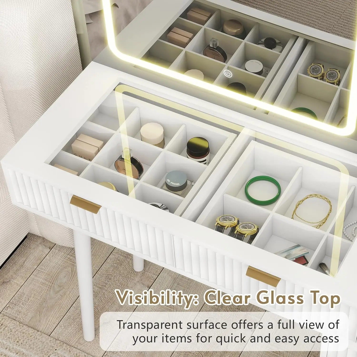 White Vanity Desk with Mirror & Lights, 49