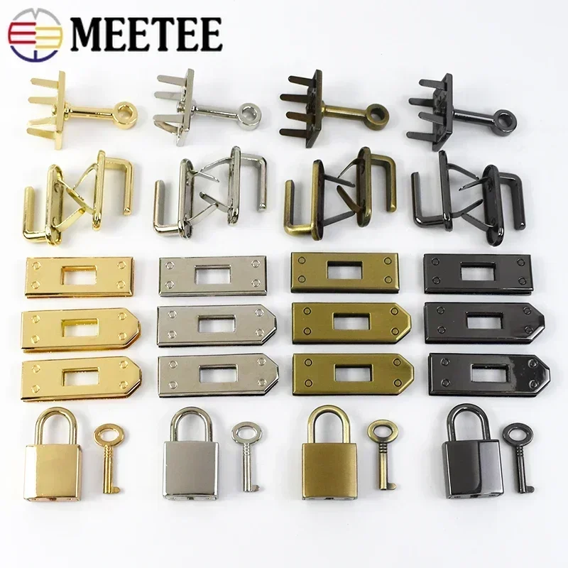 Meetee 1Set(7Pcs)/2/3/4/5Sets 45mm 4 Colors Metal Bag Hardware Accessories Women\'s Handbag Clasp Lock Buckle Part Leather Craft