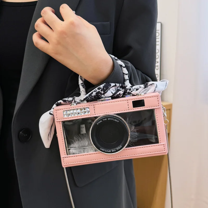 

2026 New Camera Bags for Women Cute Sweet Girl Transparent Handbag Fashion Cartoon Small Square Box Shoulder Crossbody Bag Woman