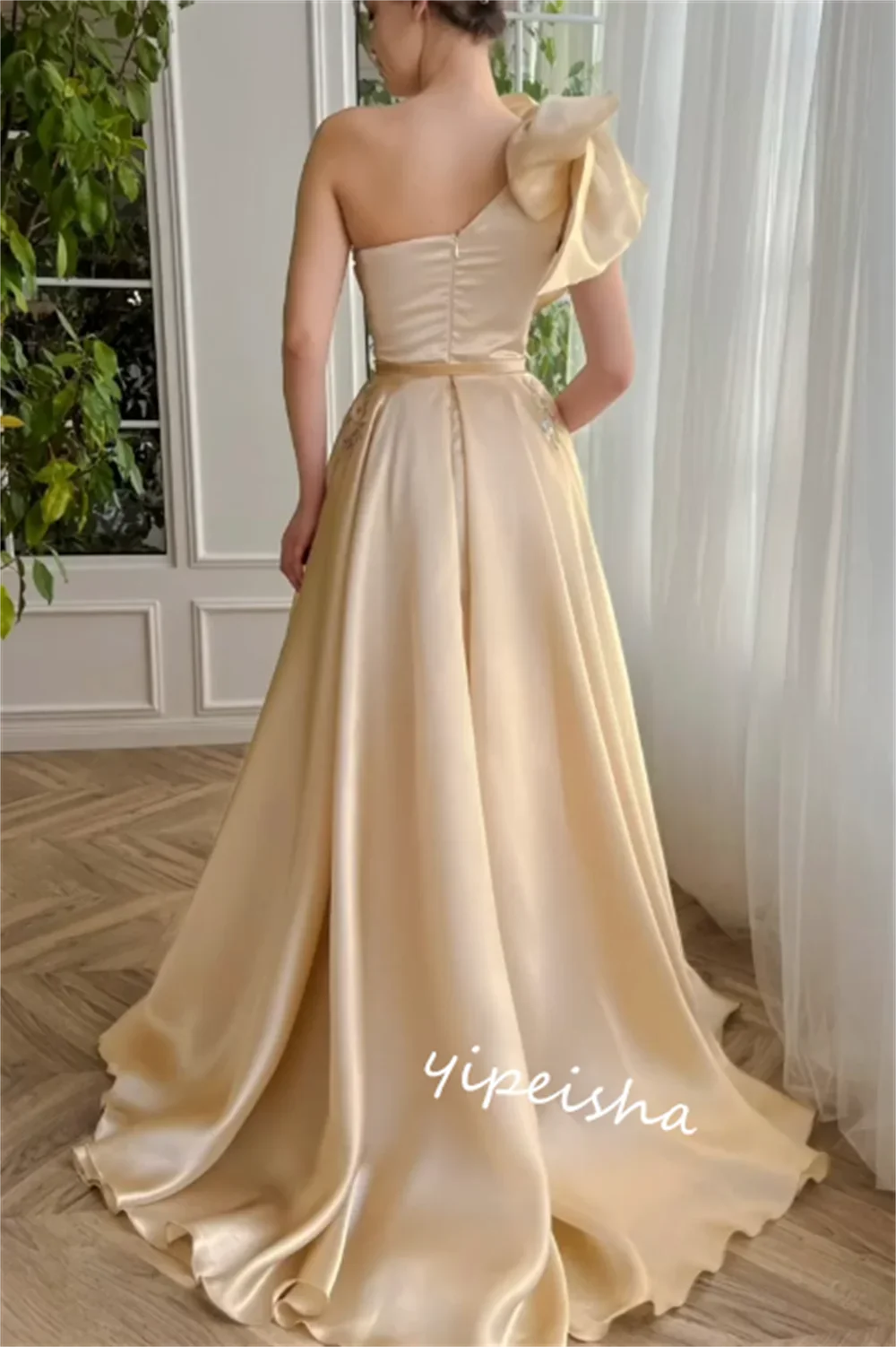 Customized S Draped Bow Applique Party Ball Gown One-shoulder Bespoke Occasion  Long Dresses