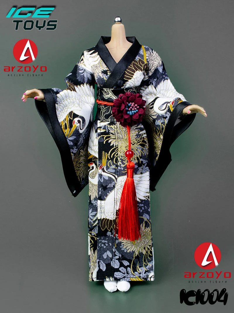 رداء حمام من ICE TOYS IC1004 للنساء طراز 1/6 مطبوع عليه كيمونو رداء حمام ملابس الجندي مقاس 12 بوصة دمى على شكل جسم