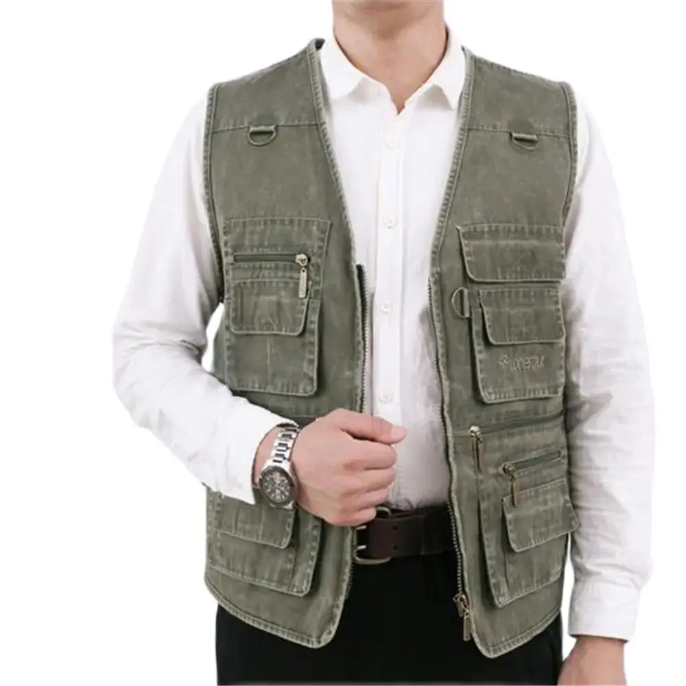 

New Male Casual Summer Big Size Cotton Sleeveless Vest With Many Pockets Men Multi Pocket Photograph Waistcoat XL-7XL Vests