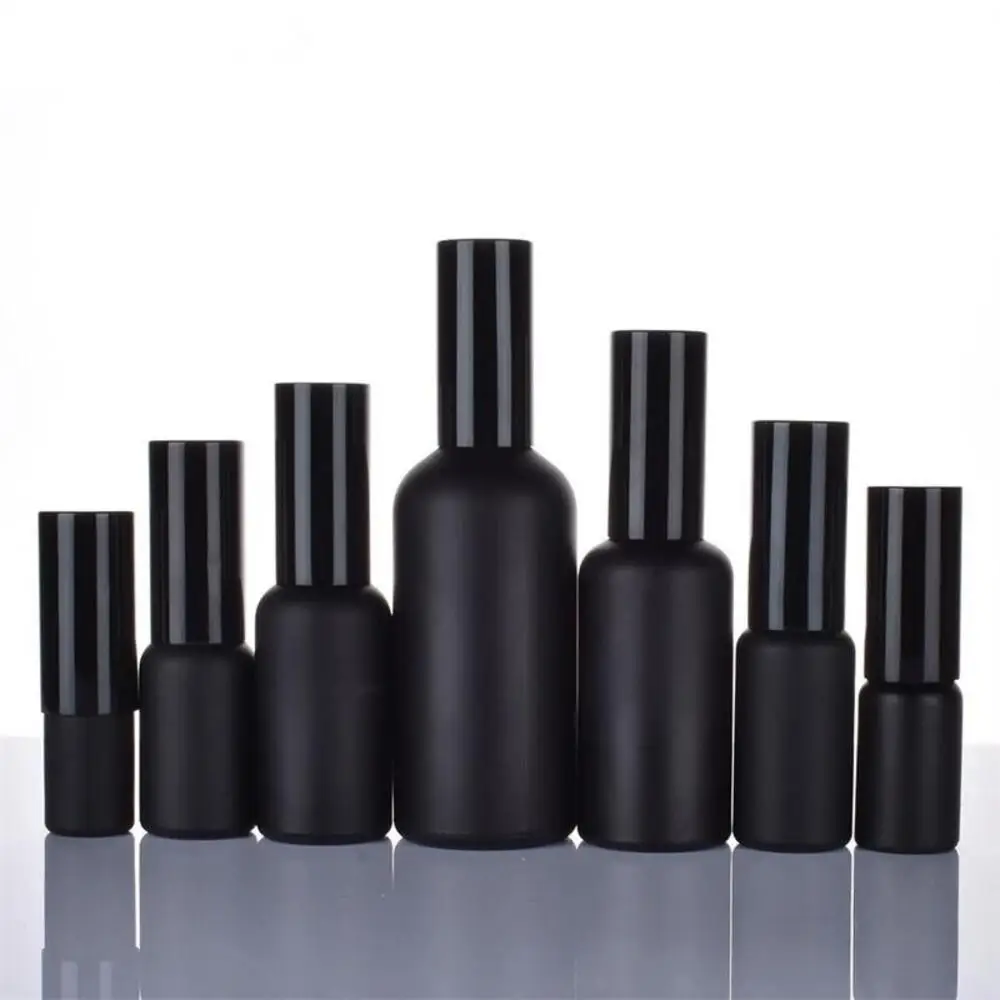 Garrafa fina recarregável do pulverizador, bomba de vidro preto, garrafa vazia, perfume, cosmético, hidratação da cara, ferramentas portáteis do curso, 5ml-100ml