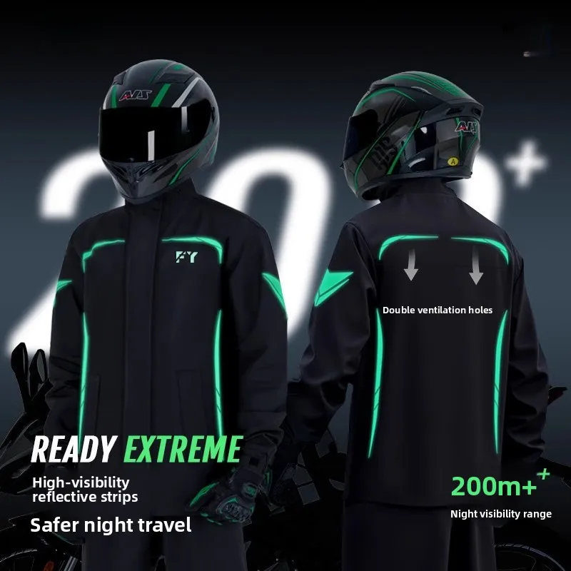 

Men's Outdoor Motorcycle Rain Suit Full Body Detachable Waterproof Windproof Cycling very Rider Rainwear Polyester Material