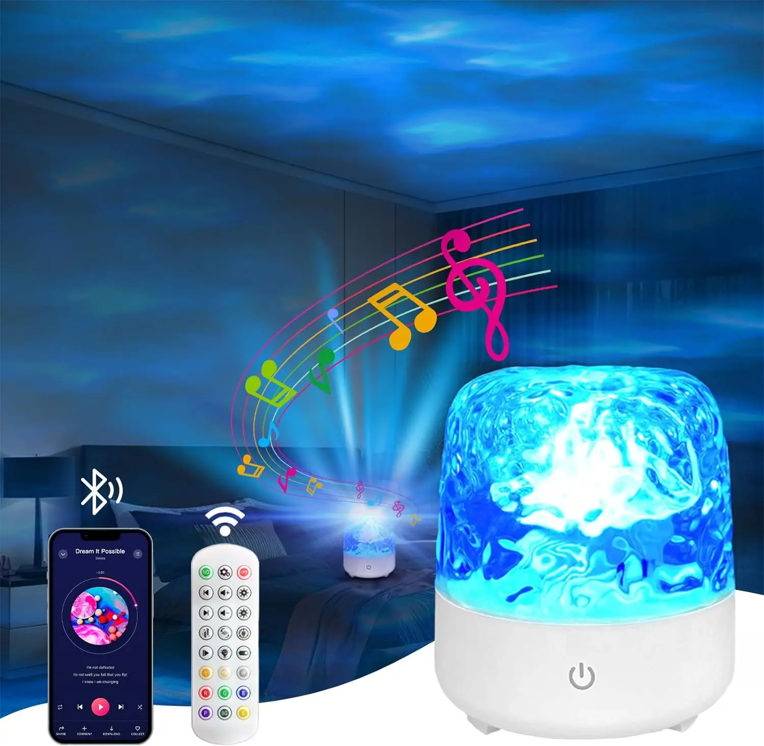 

Dynamic LED Aurora Projector Crystal Lamp with Bluetooth Speaker Night Light Water Ripple Projector Bedroom Room Atmosphere Lamp