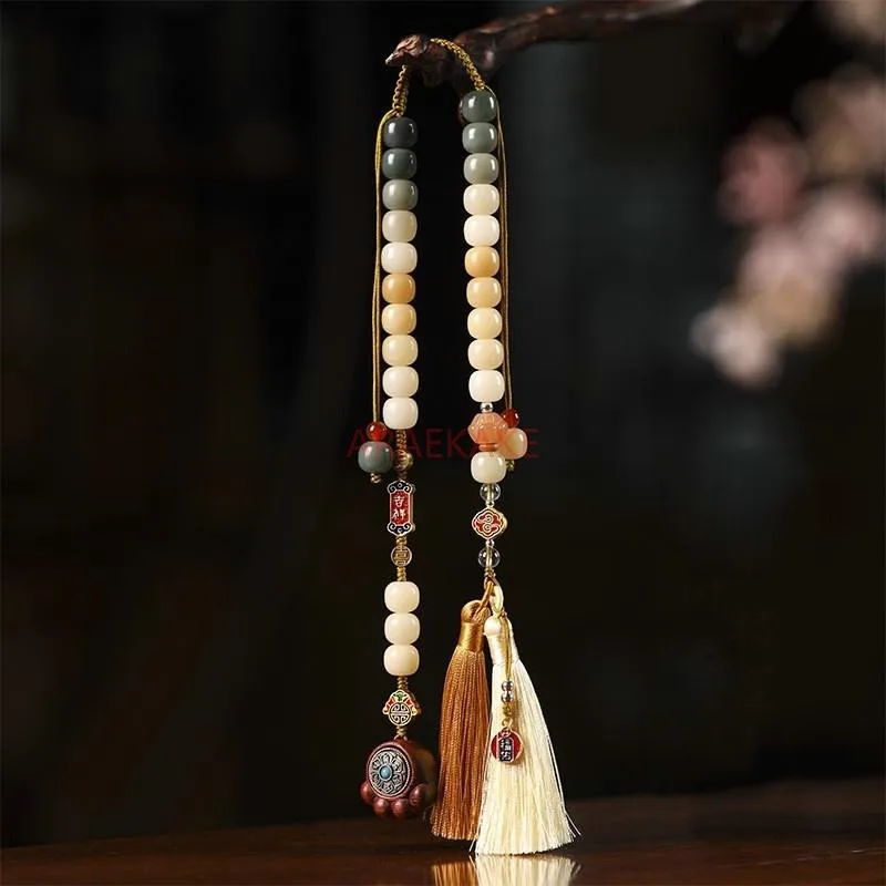 New Chinese style, naturally weathered Bodhi, car pendant, enamel pendant, rearview mirror car hanging tassel