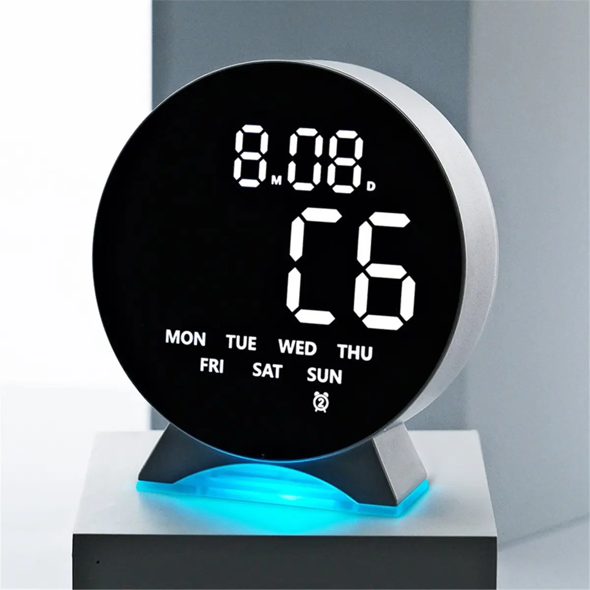 （2026 SUMMER）LED Digital Alarm Clock Week Date Second Hand Display Brightness Adjustable 2 Alarms Table Ambient Light 12/24H Clo