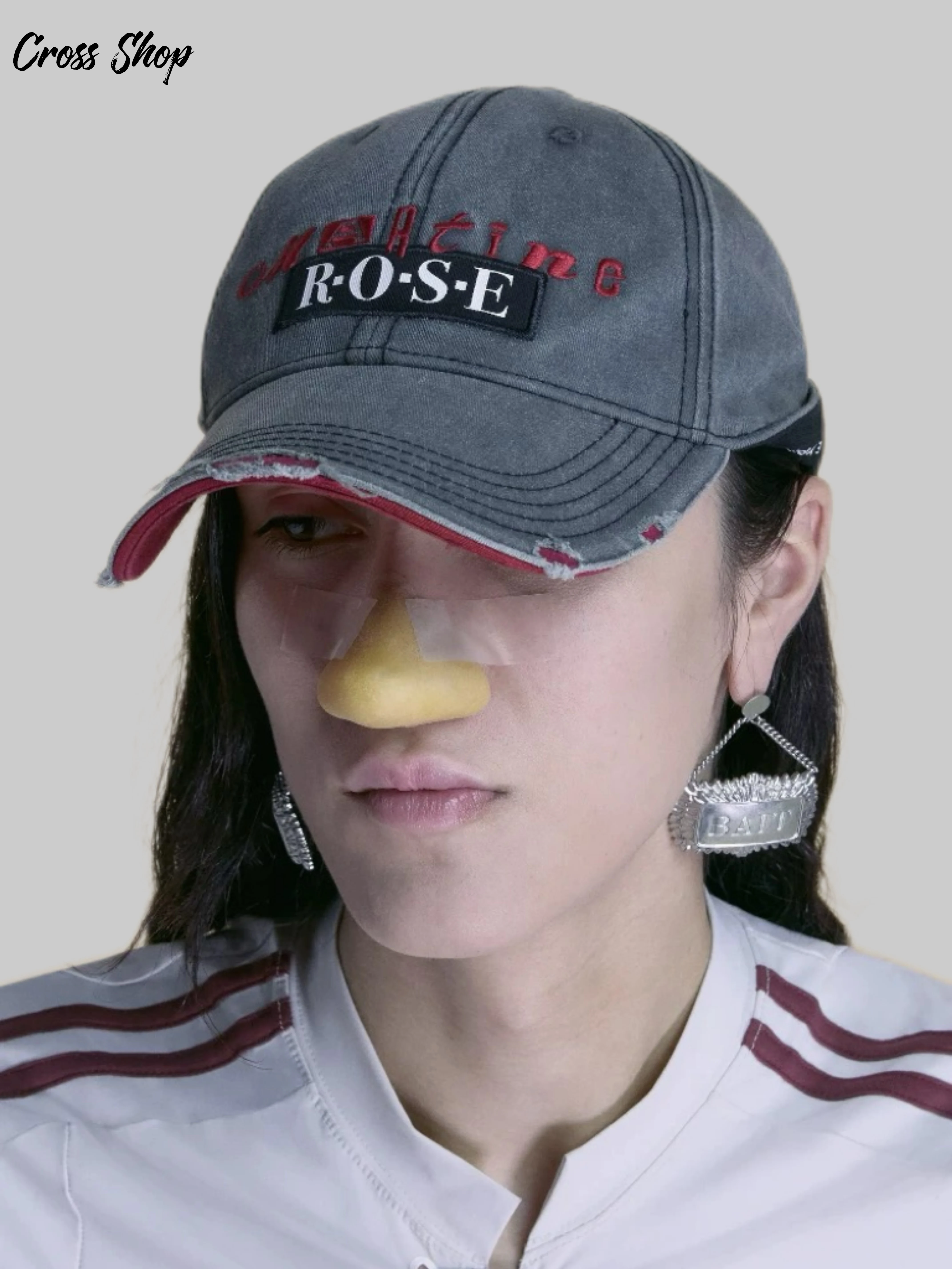 Martine Rose 25SS Vintage Double Color Letter Embroidery Baseball Cap Women's Black Cuffed Hat Casual Style round Top Cap