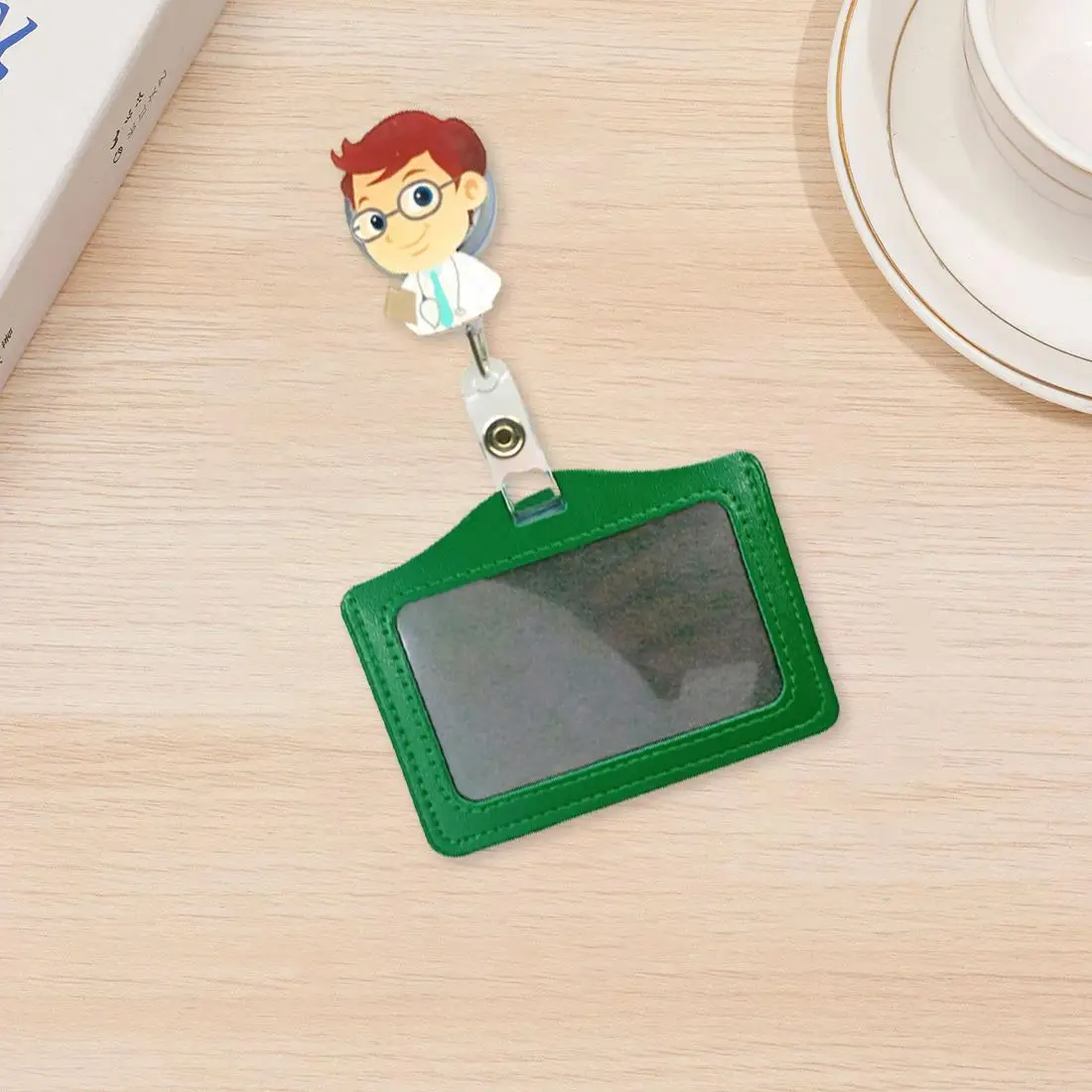 1 szt. Kreskówkowy identyfikator pielęgniarki, lekarza, szpitalny, wysuwany, z klipsem do ubrań, broszką, zawieszką, skórzany, PU, etui na identyfikator, wizytownik