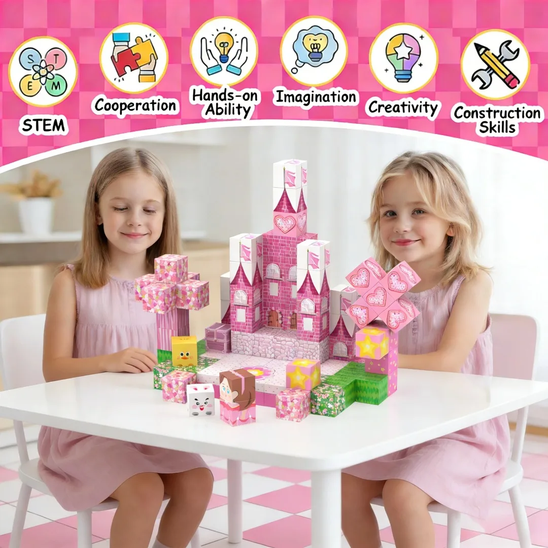 ตัวต่อแม่เหล็กดอกซากุระ ปราสาทเจ้าหญิง สวน ของเล่นเสริมพัฒนาการ STEM Montessori แม่เหล็กสัมผัสสำหรับเด็กเล็ก