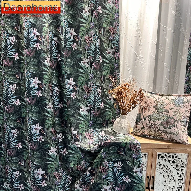 

Customized American Flowers and Plants Jacquard Thickened Blackout Curtains for Living Room Bedroom French Window Balcony Bay