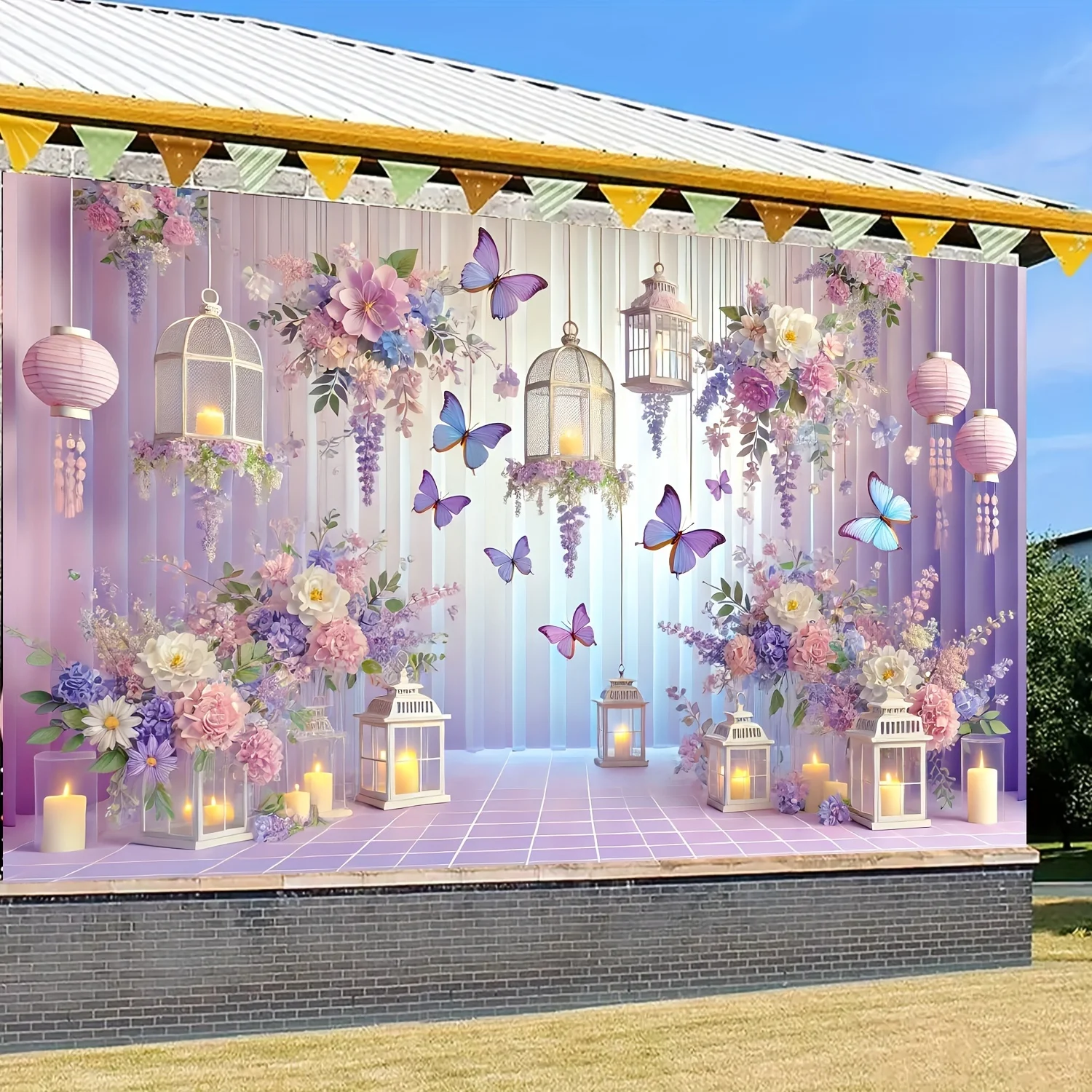 Purple and Pink Butterfly party backgrounds - polyester photography backgrounds for birthdays, weddings and more
