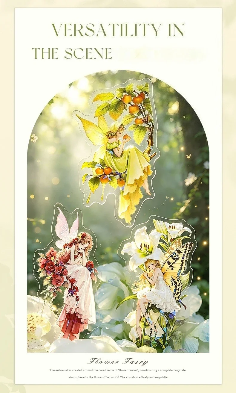 JIANWU Vintage Flower Elf Character Landscape Material Collage Scrapbooking PET Sticker Creative DIY Journal Stationery