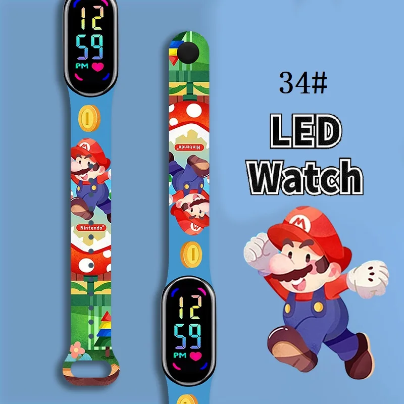 

Mario Bros Children's Watches Action Figures Luigi Princess Peach Yoshi Bowser kids Sport Wristband Waterproof Digital Watch